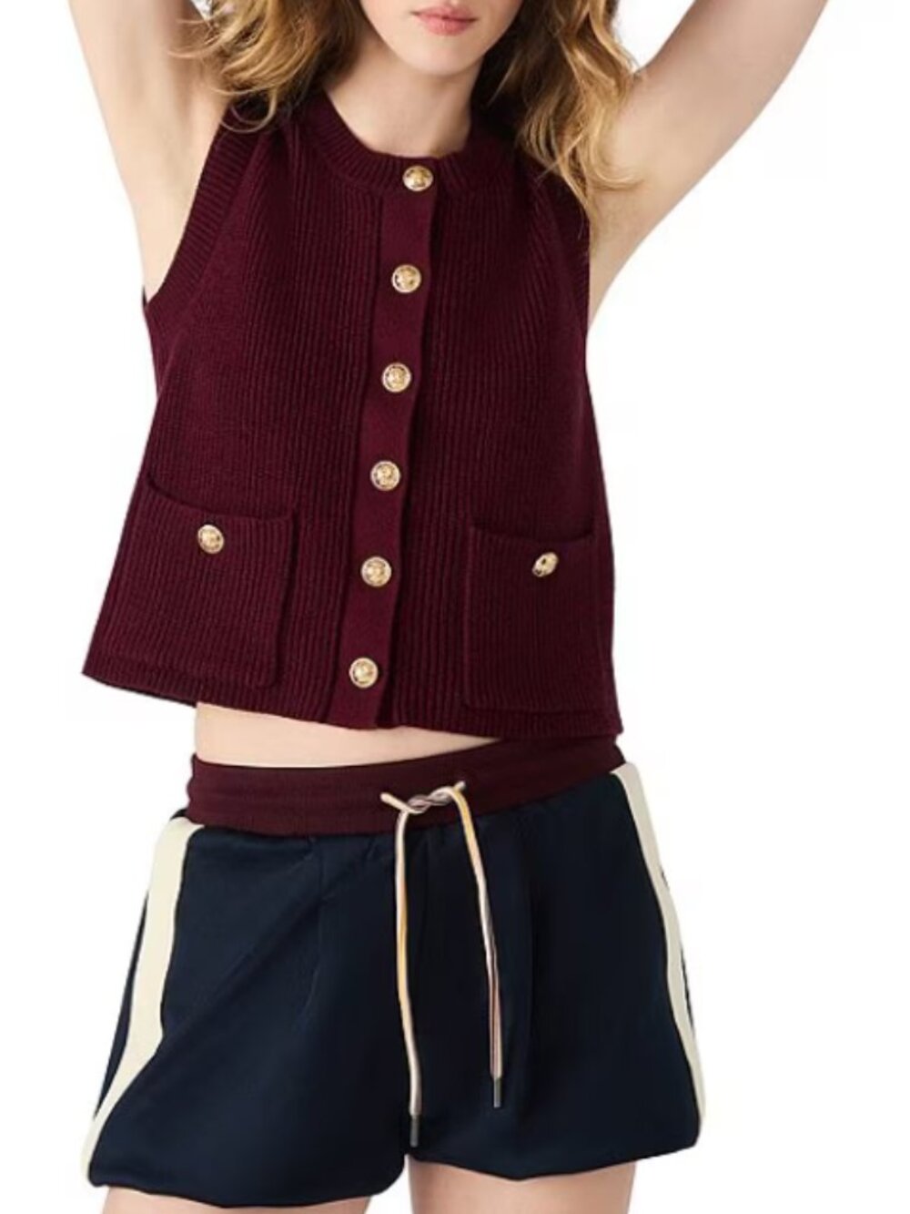 Steve Madden Aliya Crew Neck Sleeveless Button Front Sweater Vest